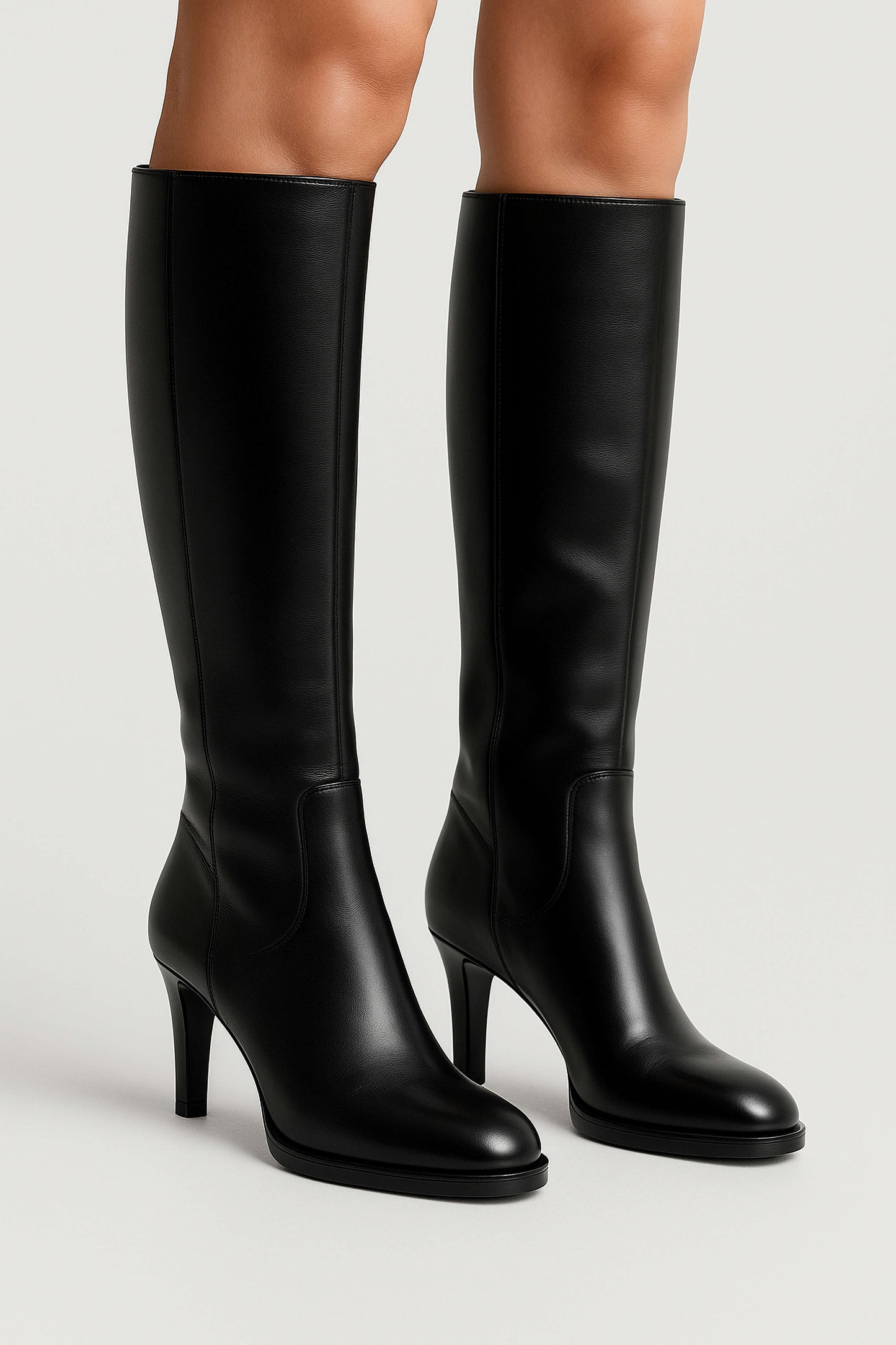 Black Leather Heeled Boot