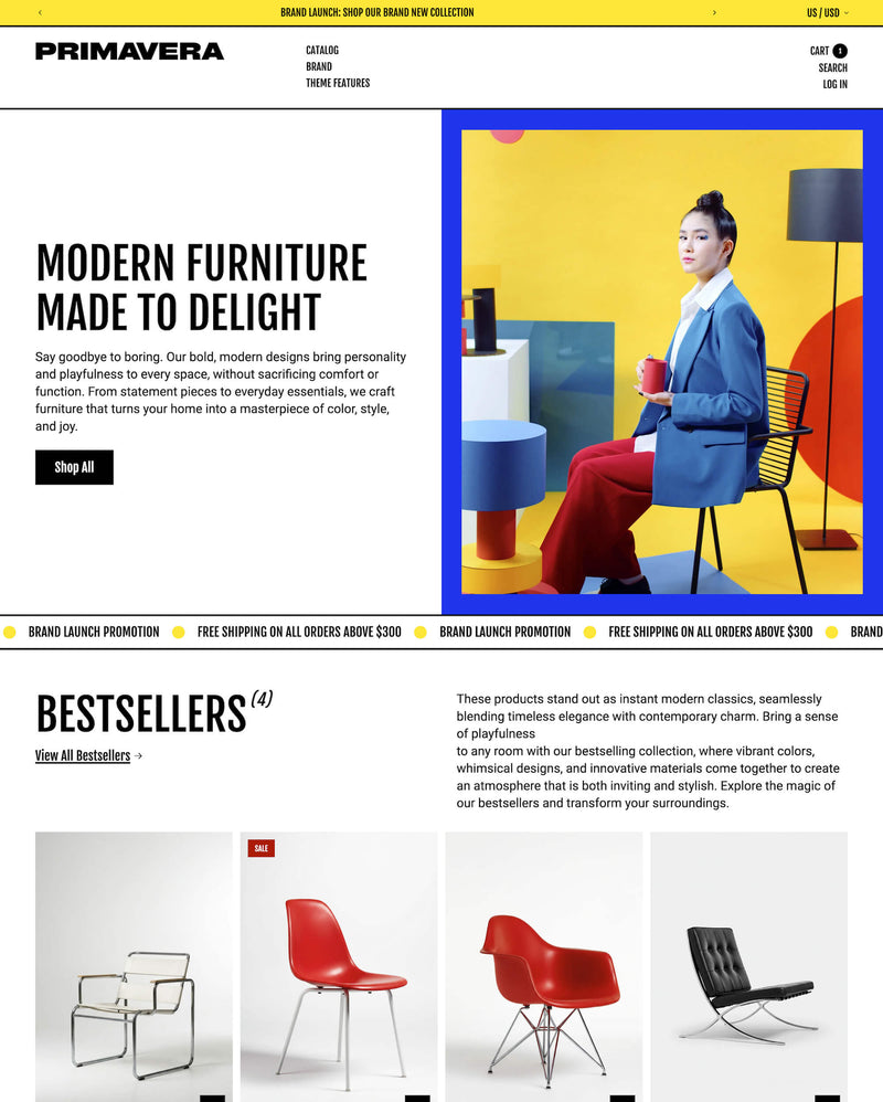 Screenshot of Composition, a bold and colorful preset perfect for furniture and home brands.
